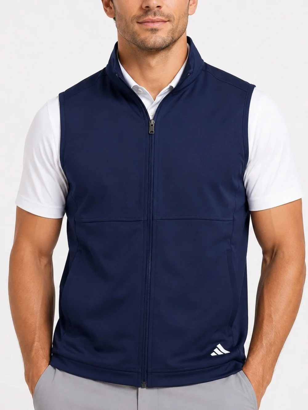 Adidas Men’s Peached Full Zip Golf Vest Navy size Medium NWT ADVR0982 pockets